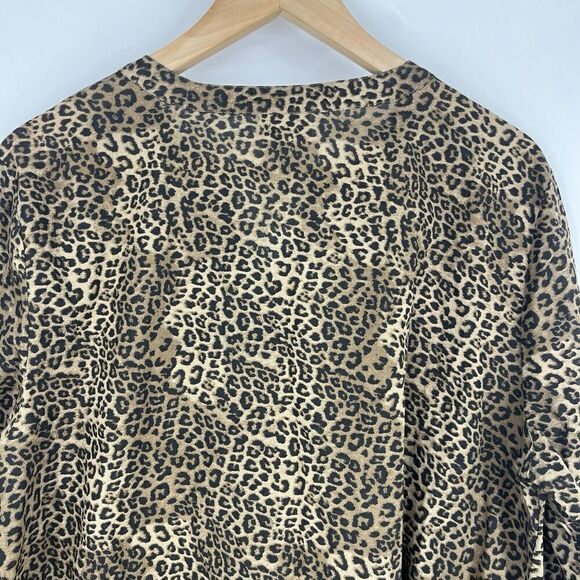 Chicos Top Size Large 2 Womens Brown Sassy Cheetah Popover Floral Embroidered - Picture 8 of 11